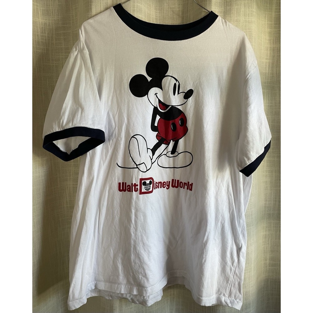 Walt Disney Tshirt Adult XL White Navy Ringer
